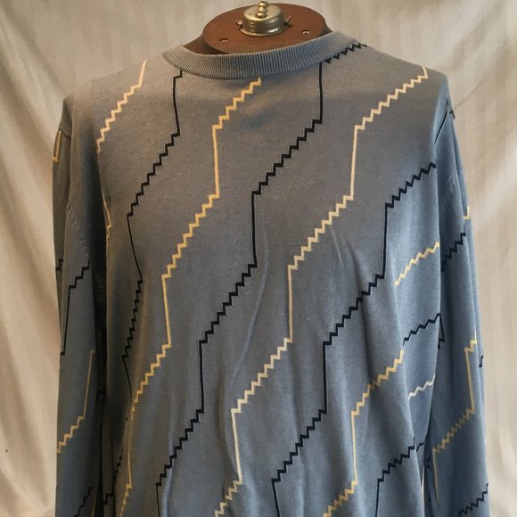 Vintage Tundra Men L 90’s Oversized Knit Sweater Hipster Dad Cosby Silk Zig Zag - Picture 10 of 15